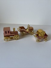 Lot Of 3 Vintage Metal Christmas Ornaments Taiwan Buggy Train Car