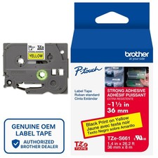 Genuine Brother TZe-S661 Strong Adhesive Black on Yellow 36mm 1 1/2" Label Tape