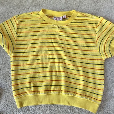 Hammies Original Cotton Terry Tee Size XL Cropped Shirt Yellow Blue Red Striped