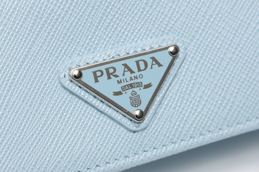 Prada Saffiano Triangle Card Case Light Blue Leather Business Card Holder thumbnail 6
