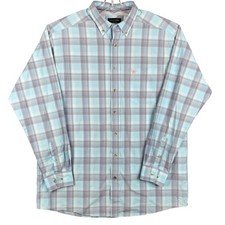 Ariat Pro Series Shirt Mens XL Blue Plaid Cotton Blend Long Sleeve Embroidered