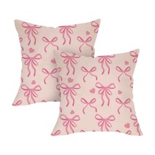 Pink Coquette Bow Decorative Throw Pillow Covers 18 x 18 Set of 2, Ribbon Lov...