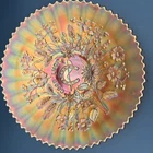 Northwood Marigold Carnival Glass Good Luck Horseshoe Ruffled Bowl 9 Inch