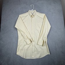 Paul Fredrick Mens Yellow Blue Plaid Button Down Shirt 16 1/2 Trim Fit Non Iron