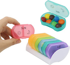Little Daily Pill Box Case AM PM for 7 Day, Small Pocket Purse Pills Holder, Cut
