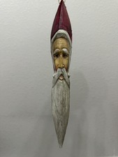 Skinny Santa Face Ornament Primitive Folk Art Tall Plastic Christmas Decor 9"