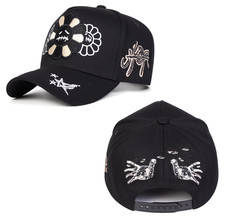 Black Embroidered Baseball Cap Hip Hop Streetwear Floral Skull Gothic Unisex Hat