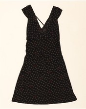 VINTAGE Womens Sleeveless A-Line Dress UK 8 Small Black Floral Polyester CF06