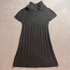 Women's Charcoal Gray Short Sleeve Cable Knit Turtleneck Sweater Dress Size S