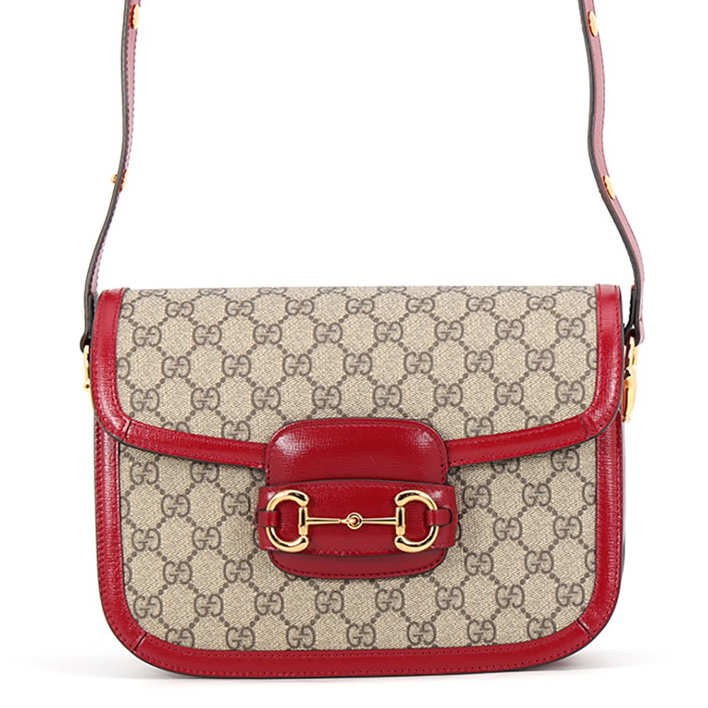 GUCCI Horsebit 1955 Medium Shoulder Bag GG Supreme Beige/Red 602204