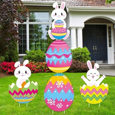 5 PCS 48 Inch Easter Yard Signs PP Safe Material Waterproof Outdoor Lawn Decorat
