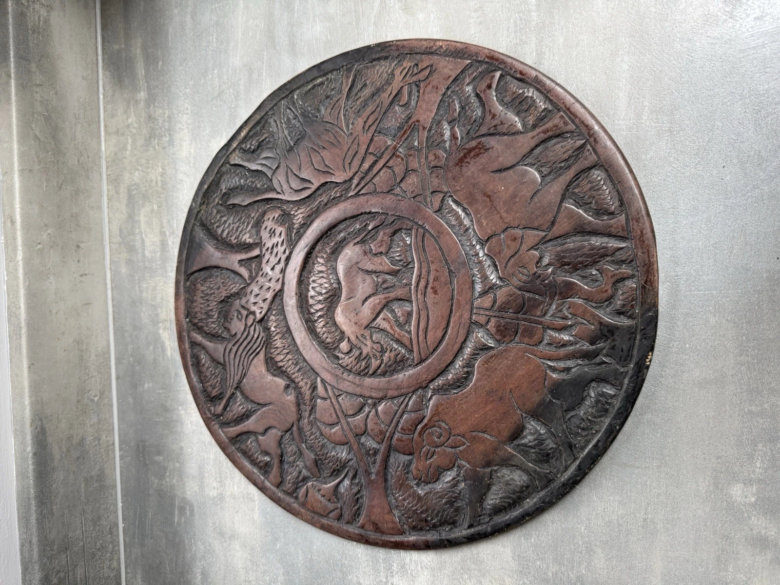 African Hand Carved Wooden Decorative Plate/Platter Double Sided Safari Animals 7