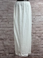 Wonder Maid Vintage Satin Long Double Slit Lace Half Slip Large White Retro