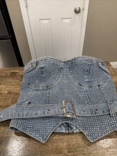 Women s Size S Denim Rhinestone Studded Corset