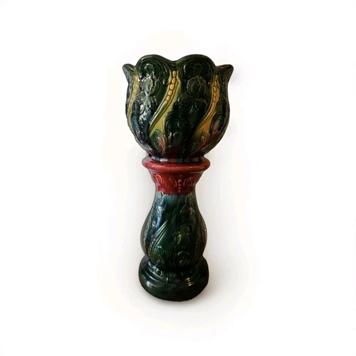 McCoy Pottery Iris Jardiniere Planter and Pedestal Stand