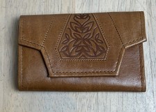 Vintage Trifold Key Wallet Holder 6-hook Brown Leather Case Brass Made USA