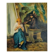 Square Hand Painted Oil on Canvas 50x60 CM Made in Italy Chatter