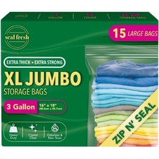 Seal Fresh 3 Gallon Large Plastic Storage Bags – 16" x 18" (15 Count) – Clear 