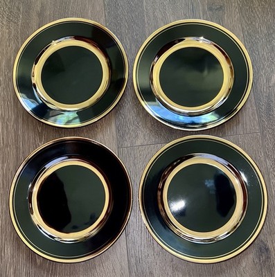Set of 4 Vintage 1980 s Japanese Black & Gold Accent Or Dessert Plates