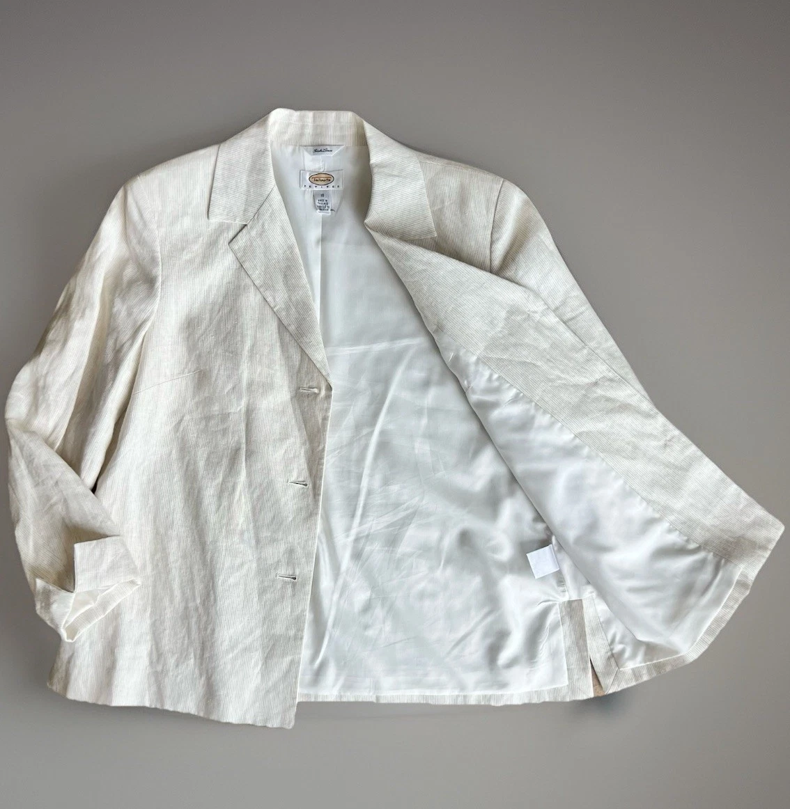 Vintage Talbots Beige 100% Irish Linen Blazer Jacket Sz 10P Preppy Coastal