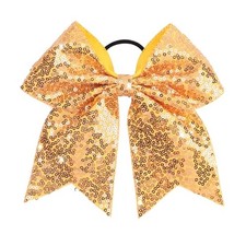 Glitter Cheer Hair Bows for Cheerleader Gold Large Ponytail Glitter Gold
