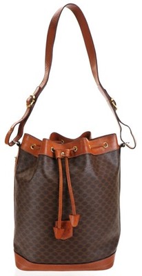 CELINE Classic Brown Macadam Leather Sac Seau Bucket Crossbody Bag Italy