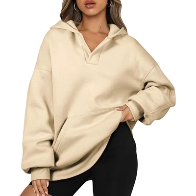 Sweat à capuche oversize pour femme Sportif Chaud Confortable Doux Beige L - Photo 1/4