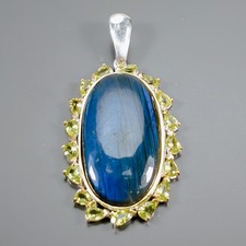 Handmade 35 ct+ Natural Labradorite Pendant 925 Sterling Silver /NP54589