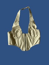 Edikted Faux Leather Halterneck Corset Cream/off White Festival Rave Goth Small