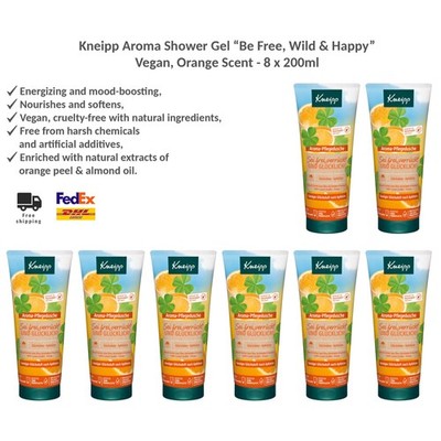 Kneipp Aroma Shower Gel Be Free, Wild & Happy   Vegan, Orange Scent 8x200ml