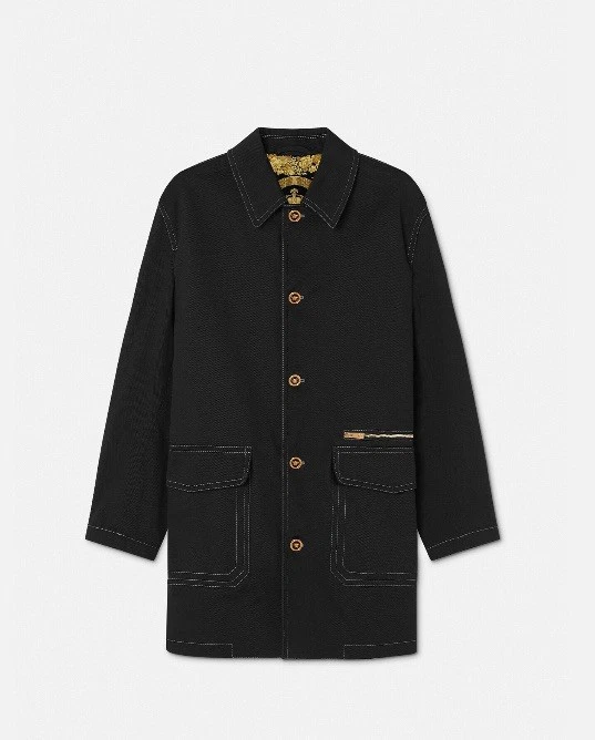 VERSACE ABBIGLIAMENTO Gabardine Single breasted Coat In Black Men Sz 54 $2825 image 2