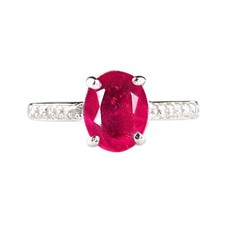 925 Sterling Silver 3.45 Carat Oval Cut 100% Natural Burmese Ruby Women's Ring