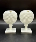 Two 2 Vintage Westmoreland Pedestal Vase Ivy Ball Diamond Hobnail Milk Glass 7”