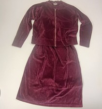 Large Norm Thompson Velvet Velour Track Suit Purple Jogger Jacket & Maxi Skirt