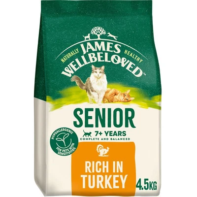 4.5kg James Wellbeloved Natural Senior Complete Dry Cat Food Rich in Turkey