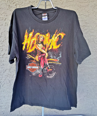 Harley-Davidson Motorcycle Tee Shirt Pinup Girl Graphic Black XL