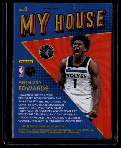 Donruss Optic #9 2021-22 Anthony Edwards My House púrpura - Imagen 2 de 2