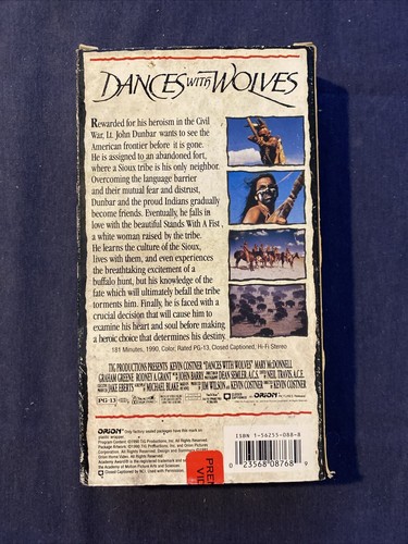 Dances with Wolves (VHS, 1990) Rare vintage Orion Kevin Costner - Picture 2 of 2