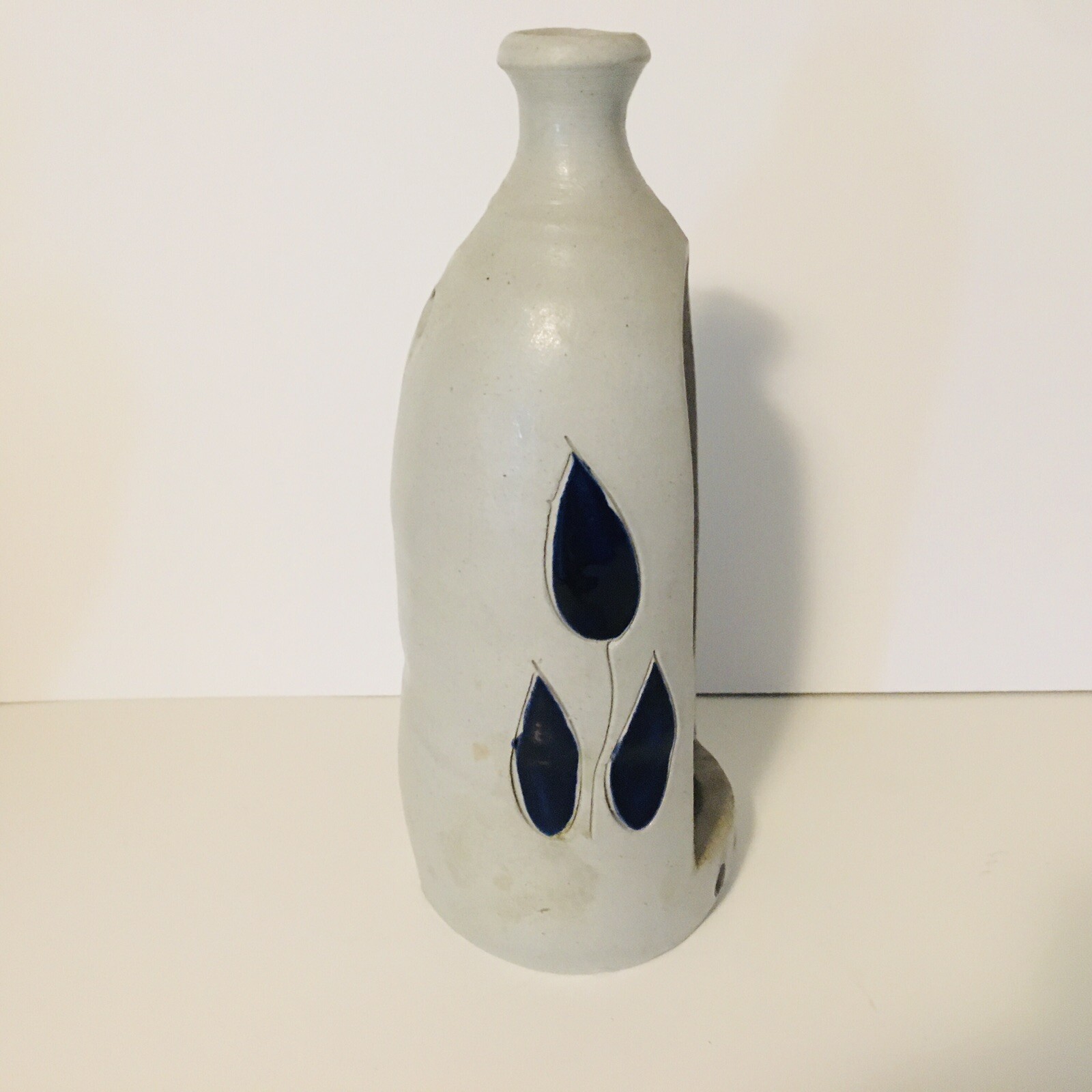 Williamsburg Pottery Candle Holder Blue & White Farmhouse Primative