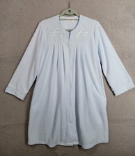 Miss Elaine Nightgown Petite Medium Light Blue Fuzzy House Dress Floral Embroid