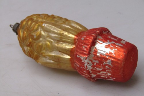 Vintage Antik Glas Gold Hyazinthe Blume geprägt Weihnachtsschmuck Germany - Bild 7 von 9