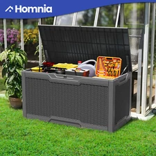 45" Outdoor Storage Box 100 Gallon Patio Deck Resin Seat Side Handles Table Gray