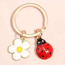 Cartoon Flower Ladybug Keychain Cute Animal Key Ring Purse Handbag Car Charm