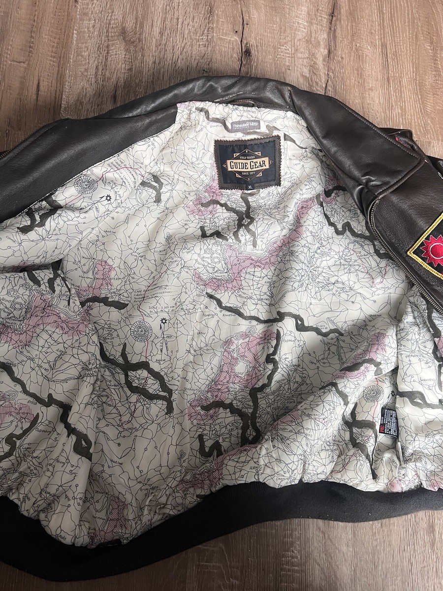 Vintage A2-Style Leather Flight Jacket Bomber Jacket Map