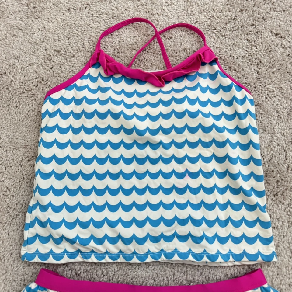 Garnet Hill Kids Blue and Pink 2 Piece Swimsuit Size 14 - Image 2 of 4
