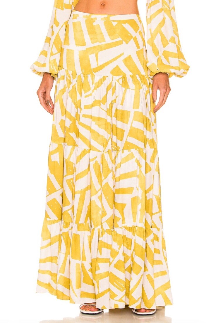 Falda Alexis Cres Amarillo Canario Blanco Maxi S Nueva Sin Etiquetas $394