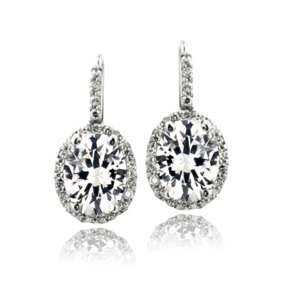 925 Silber 4,8ct Lab Created White Sapphire & CZ Oval Halo Leverback Ohrringe