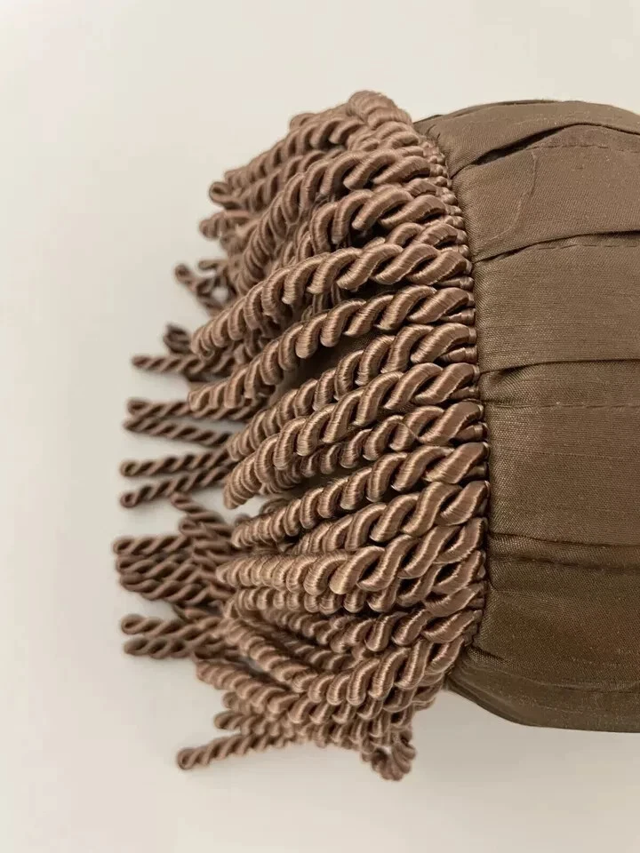 JC Penney Home Bolster PILLOW Old World Chocolate Brown Damask Fringed - Image 2 of 4