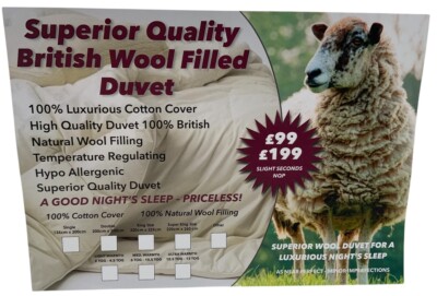 Super King Size 13,5 Tog Ultra Warm 100% Wolle Bettdecke Duvet 100% Baumwolle Bezug S159