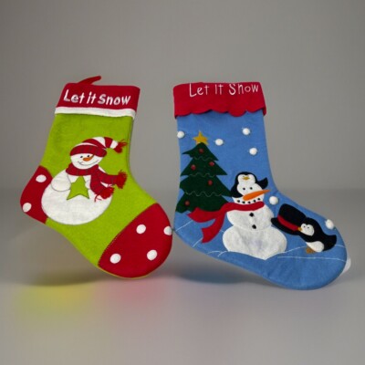 Let It Snow Vintage Stockings Felt Embellishments Penguin Snowman